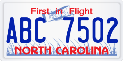NC license plate ABC7502