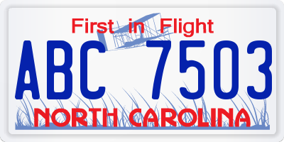 NC license plate ABC7503