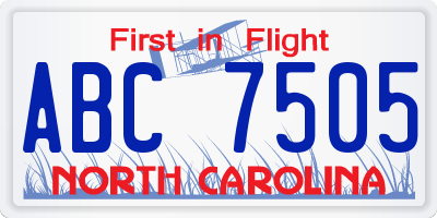 NC license plate ABC7505
