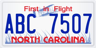 NC license plate ABC7507