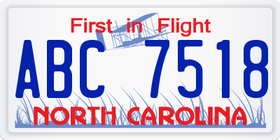 NC license plate ABC7518