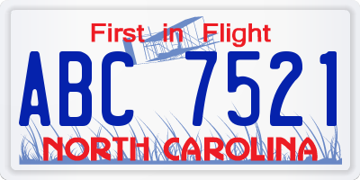 NC license plate ABC7521