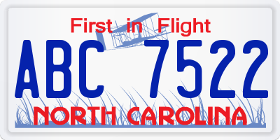 NC license plate ABC7522