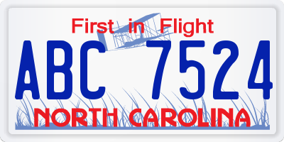 NC license plate ABC7524