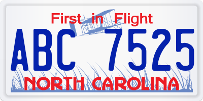 NC license plate ABC7525