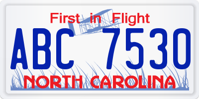 NC license plate ABC7530