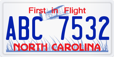 NC license plate ABC7532
