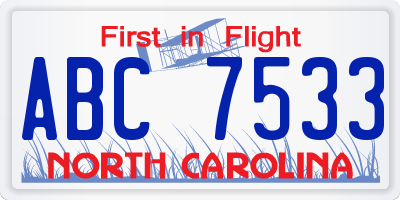 NC license plate ABC7533