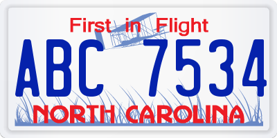 NC license plate ABC7534