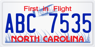 NC license plate ABC7535