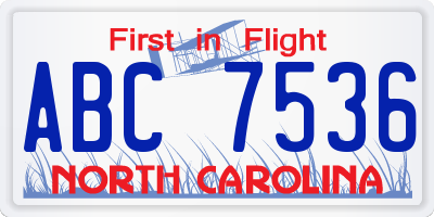NC license plate ABC7536