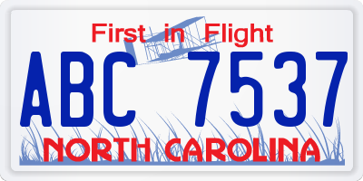 NC license plate ABC7537