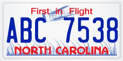 NC license plate ABC7538