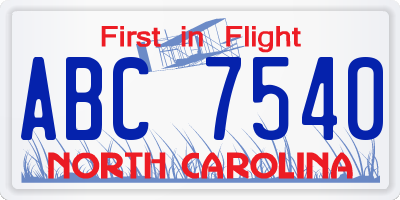 NC license plate ABC7540