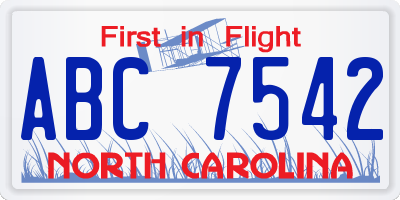 NC license plate ABC7542