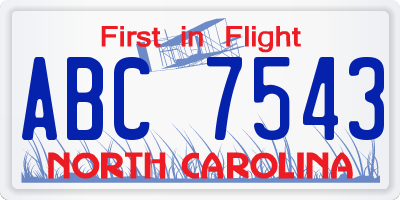 NC license plate ABC7543