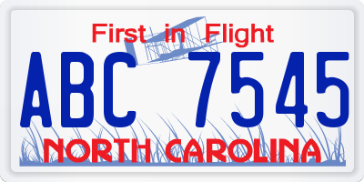 NC license plate ABC7545