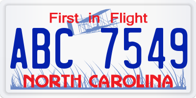 NC license plate ABC7549