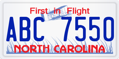 NC license plate ABC7550