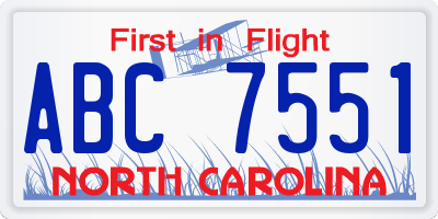 NC license plate ABC7551