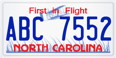 NC license plate ABC7552
