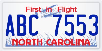 NC license plate ABC7553