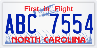 NC license plate ABC7554