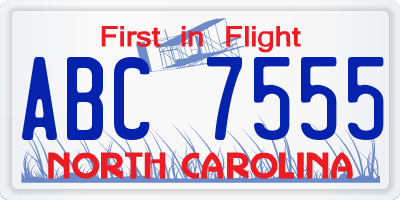 NC license plate ABC7555