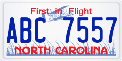 NC license plate ABC7557