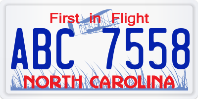 NC license plate ABC7558