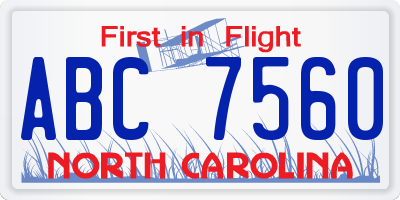 NC license plate ABC7560