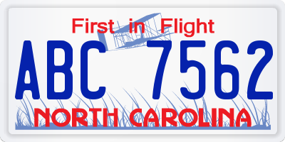 NC license plate ABC7562