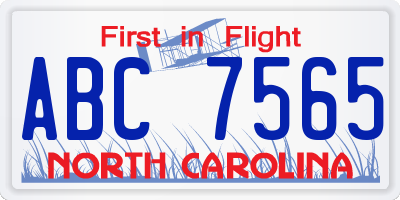 NC license plate ABC7565