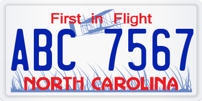 NC license plate ABC7567