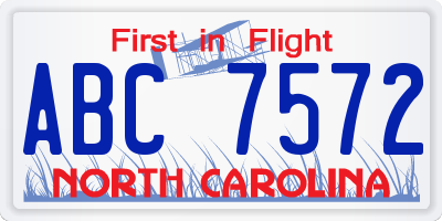 NC license plate ABC7572