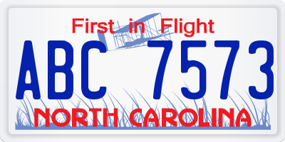 NC license plate ABC7573