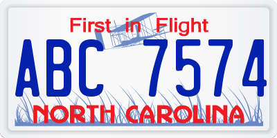 NC license plate ABC7574