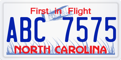 NC license plate ABC7575