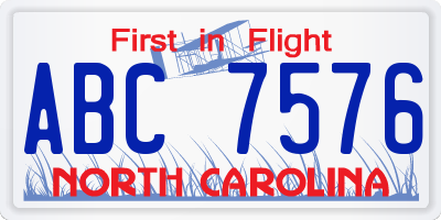 NC license plate ABC7576