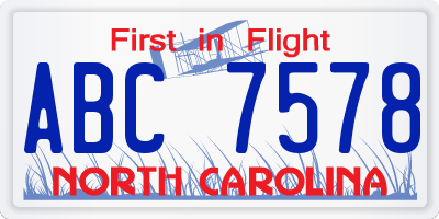 NC license plate ABC7578