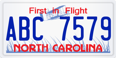 NC license plate ABC7579