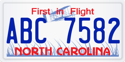 NC license plate ABC7582