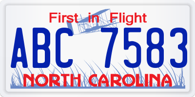 NC license plate ABC7583