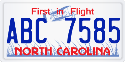 NC license plate ABC7585