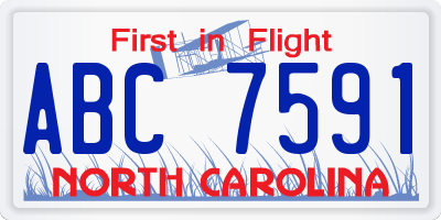 NC license plate ABC7591