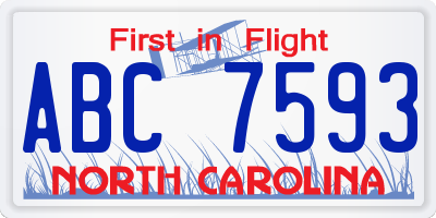 NC license plate ABC7593