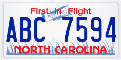 NC license plate ABC7594