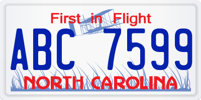NC license plate ABC7599
