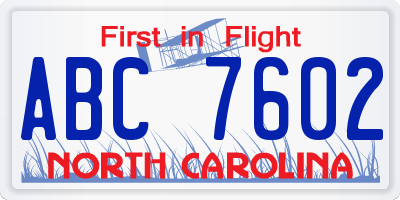 NC license plate ABC7602