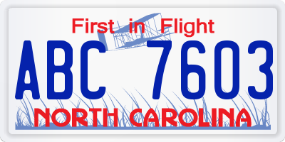 NC license plate ABC7603